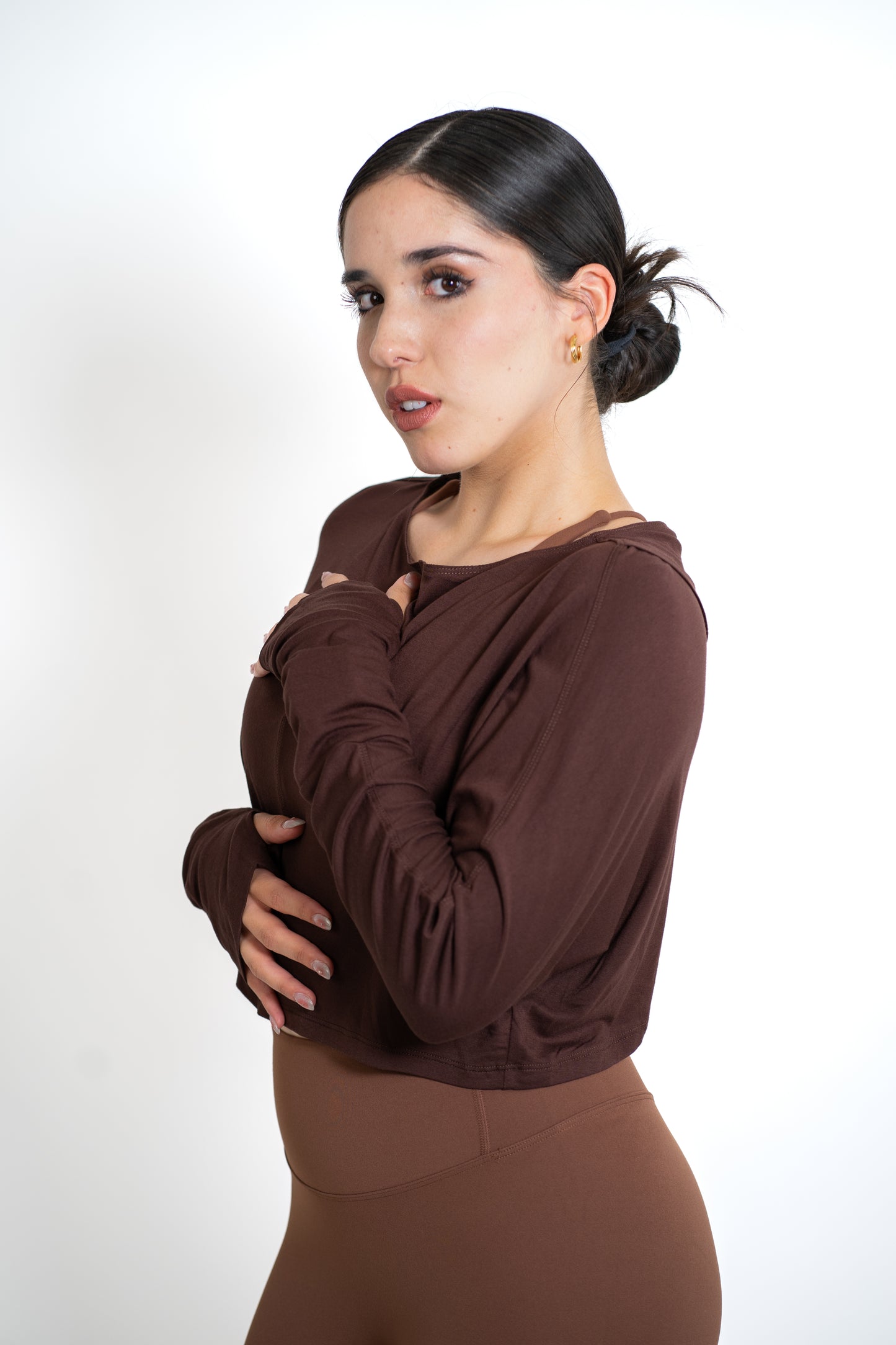 Blusa long sleeve básica - cafe