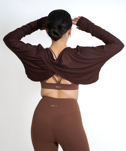 Blusa long sleeve básica - cafe