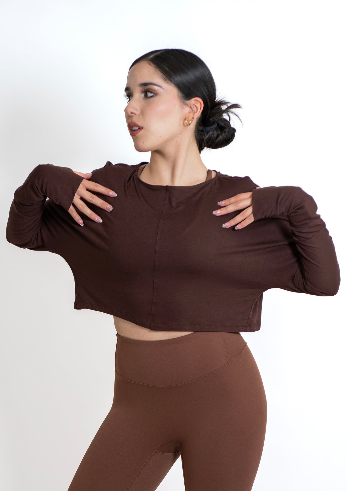 Blusa long sleeve básica - cafe