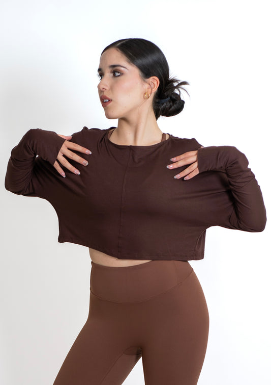 Blusa long sleeve básica - cafe